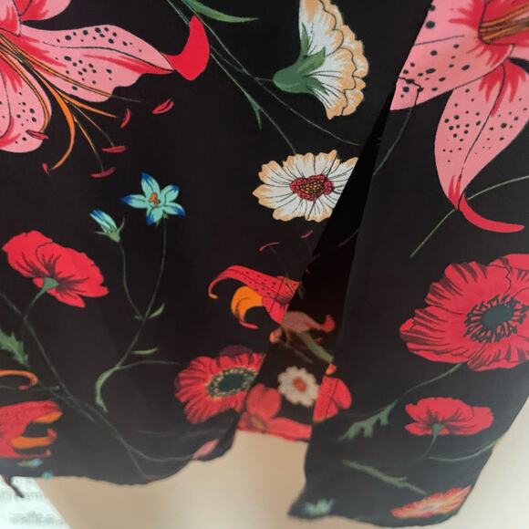 Pleione Floral Open Front Duster Vest Side Split Womens Top Black Red Sz Medium - Picture 7 of 9
